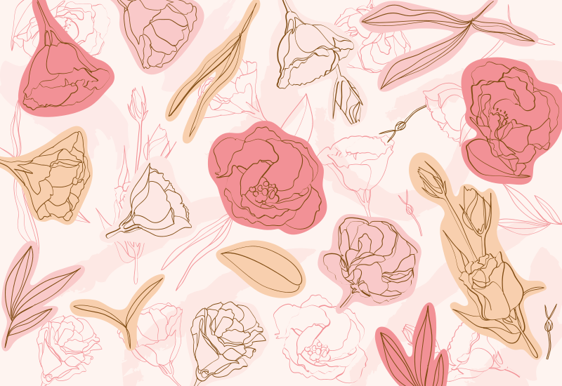 Botanische omtrekstijl vinyl tapijt bloemen en planten - TenStickers