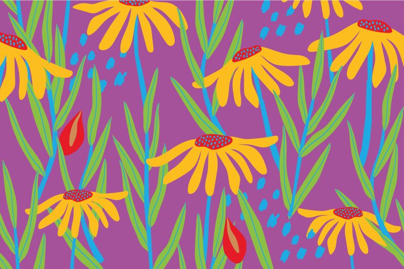 Paarse botanische opstelling vinyl tapijt bloemen en planten - TenStickers