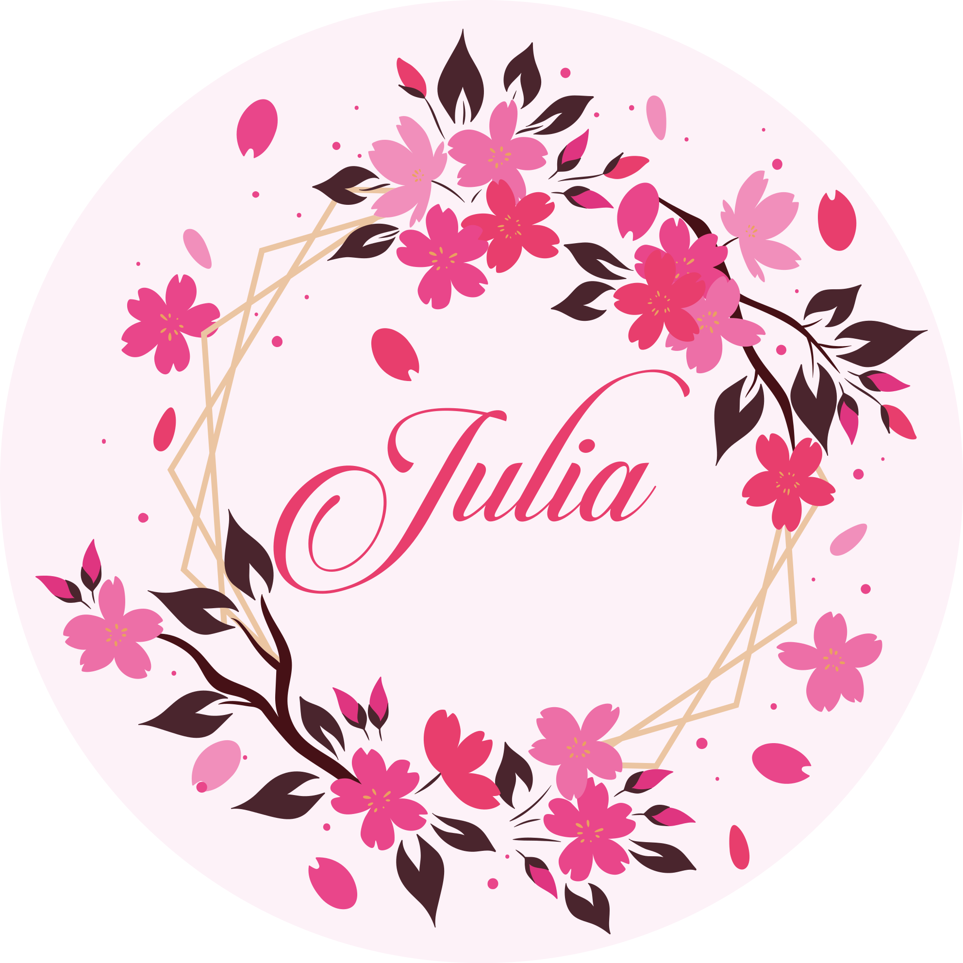 Botanische kroon met naam vinyl tapijt slaapkamer - TenStickers