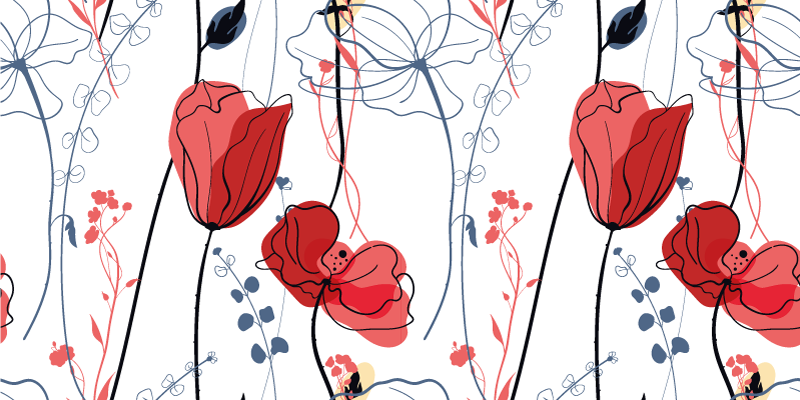 Karmozijnrode bloesem gratie vinyl tapijt bloemen en planten - TenStickers