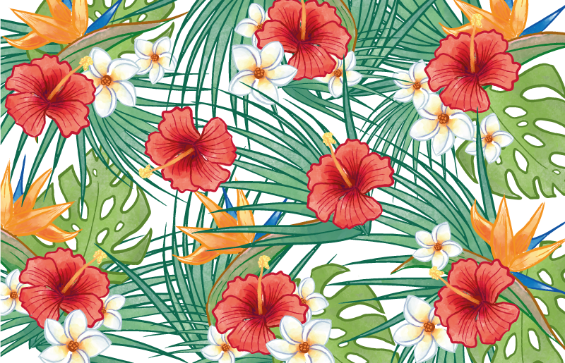 Tropisch bloementhema vinyl tapijt bloemen en planten - TenStickers
