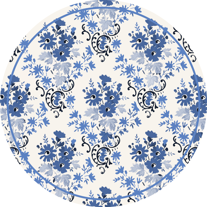 Bloemenblauwe print vinyl vloerkleed rond - TenStickers