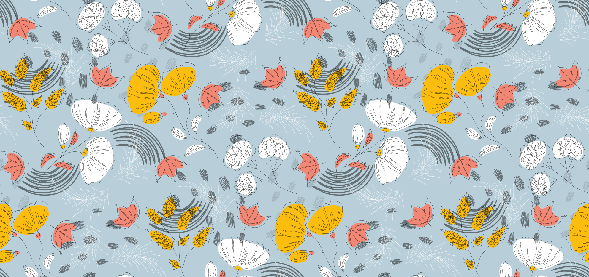 Blauw patroon bloei vinyl tapijt bloemen en planten - TenStickers