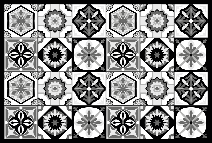 Hydraulische tegels vinyl vloerkleed keuken zwart wit - TenStickers