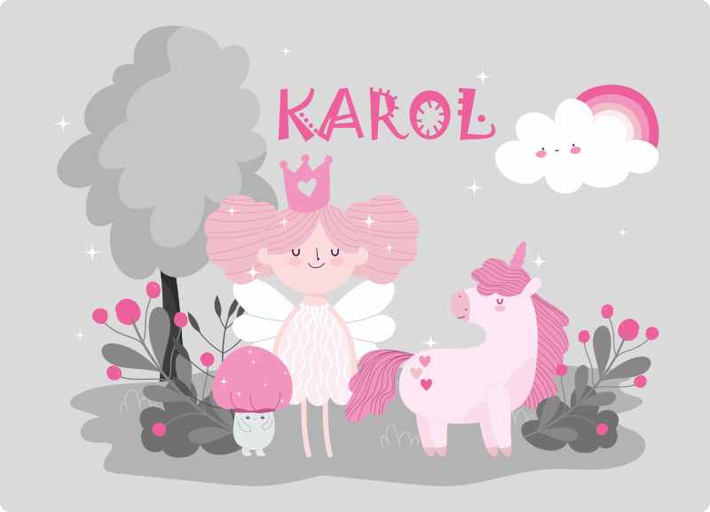 Vinyl tapijt voor meer kinderen sprookjesscène met naam - TenStickers