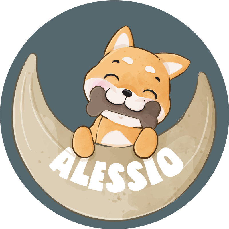 Puppy met bot en naam vinyl tapijt voor meer kinderen - TenStickers