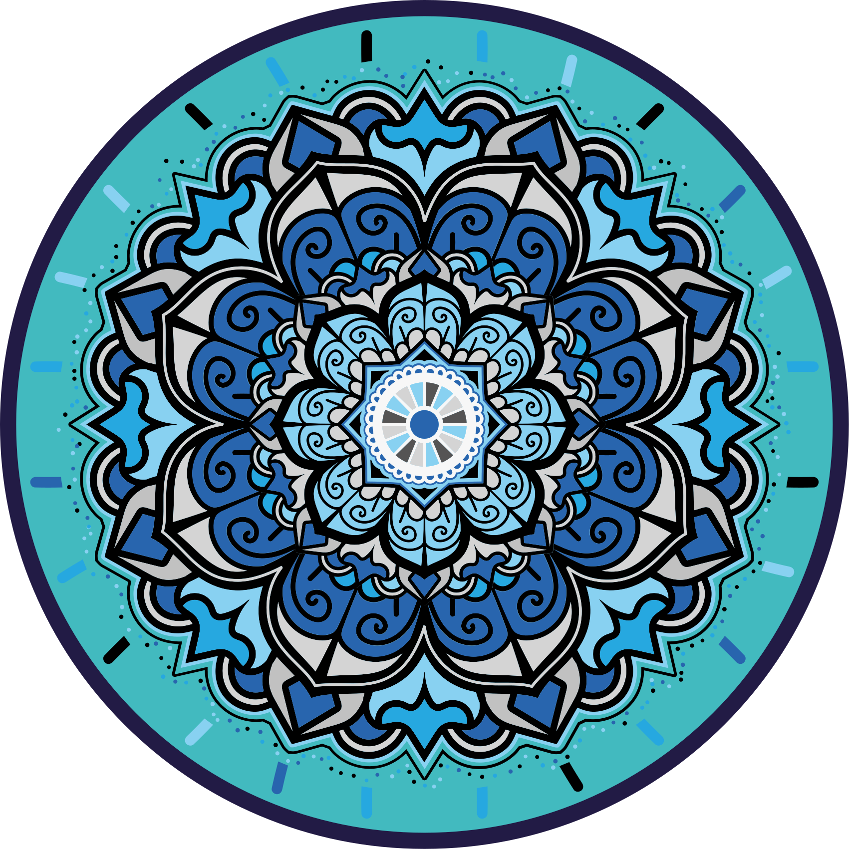 Ingewikkelde blauwe mandala vinyl vloerkleed rond - TenStickers