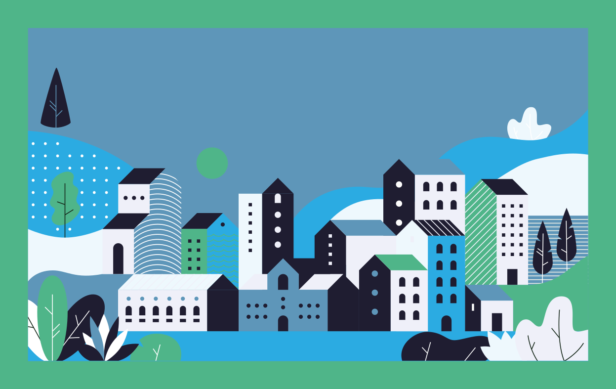 Blauw stedelijk landschap vinyl tapijt voor meer kinderen - TenStickers