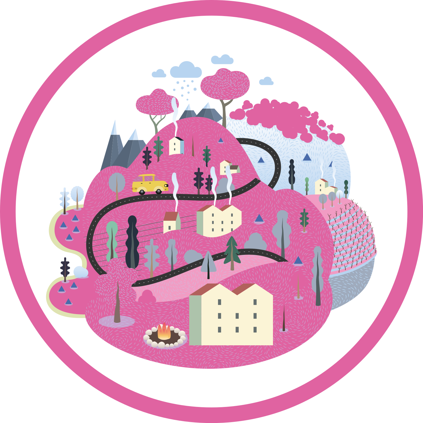 Kleurrijk dorpsgezicht vinyl tapijt snelweg - TenStickers