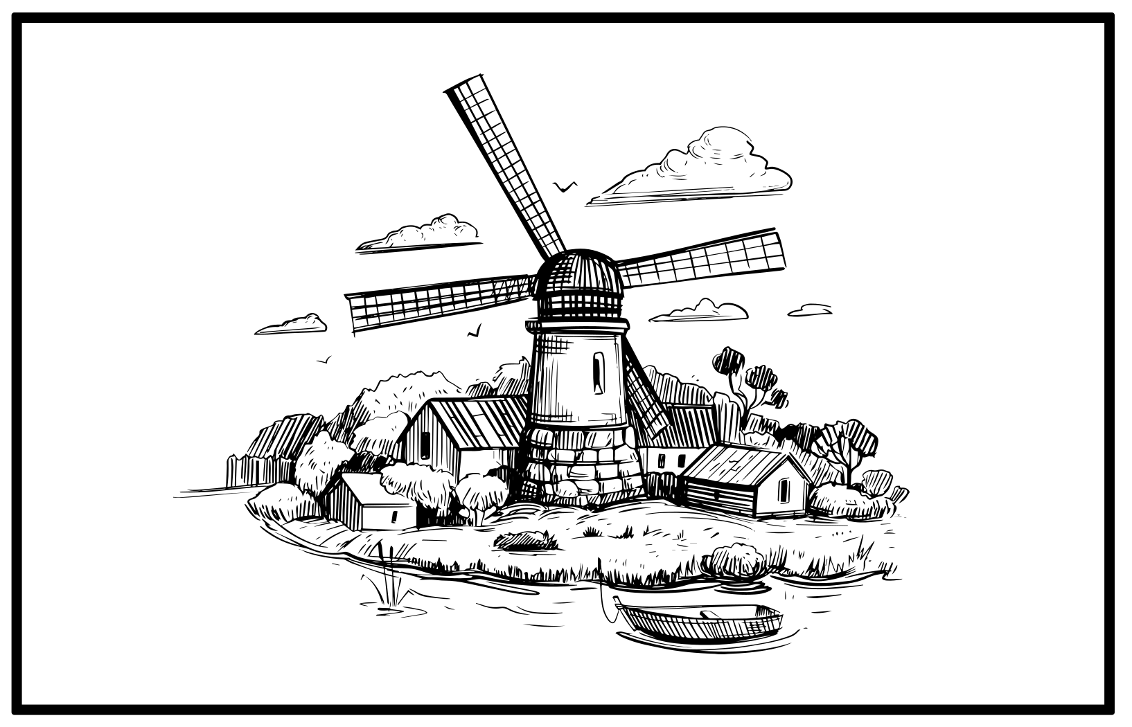 Windmolenlandschap vinyl tapijt antiek - TenStickers