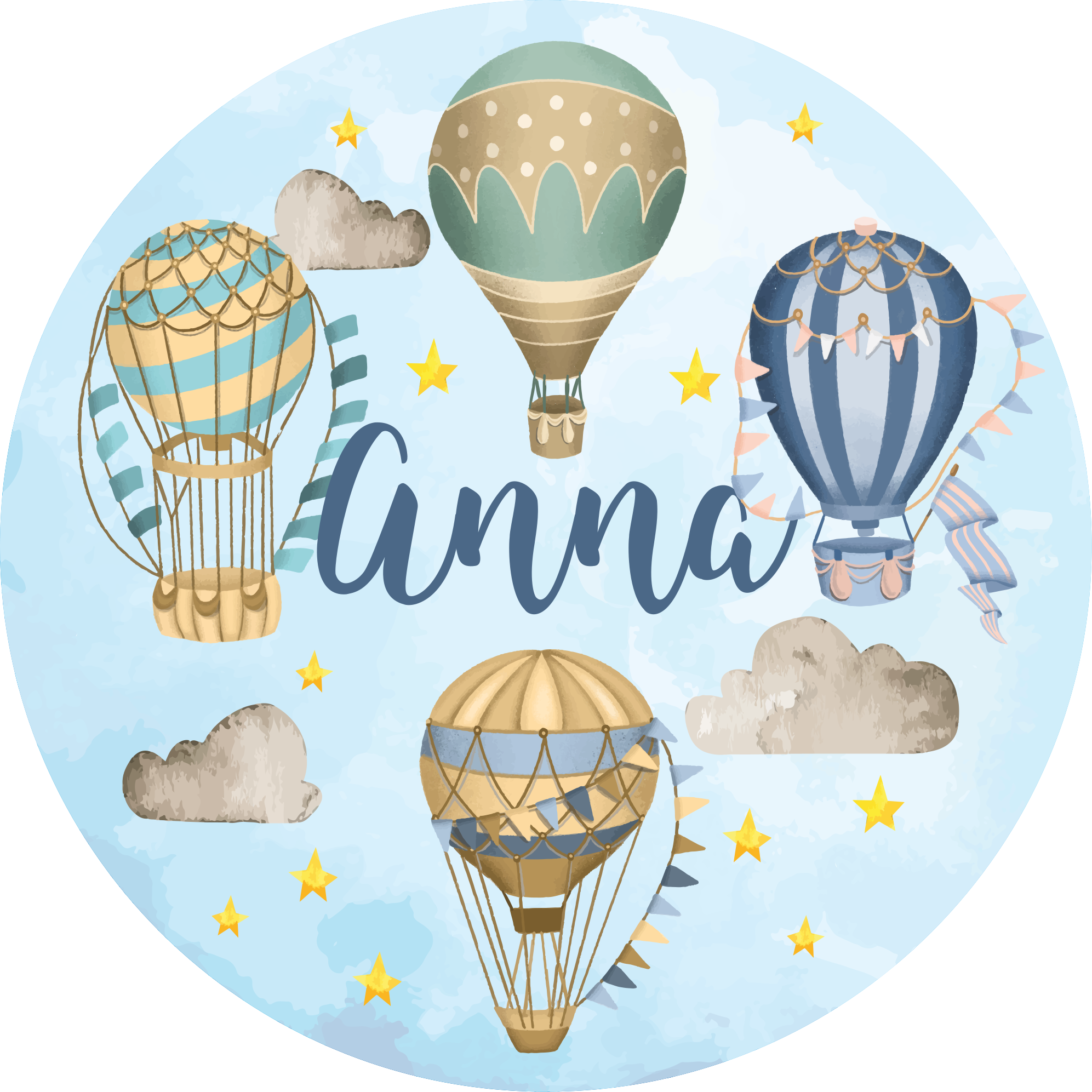 Luchtballon fantasie vinyl tapijt met naam - TenStickers