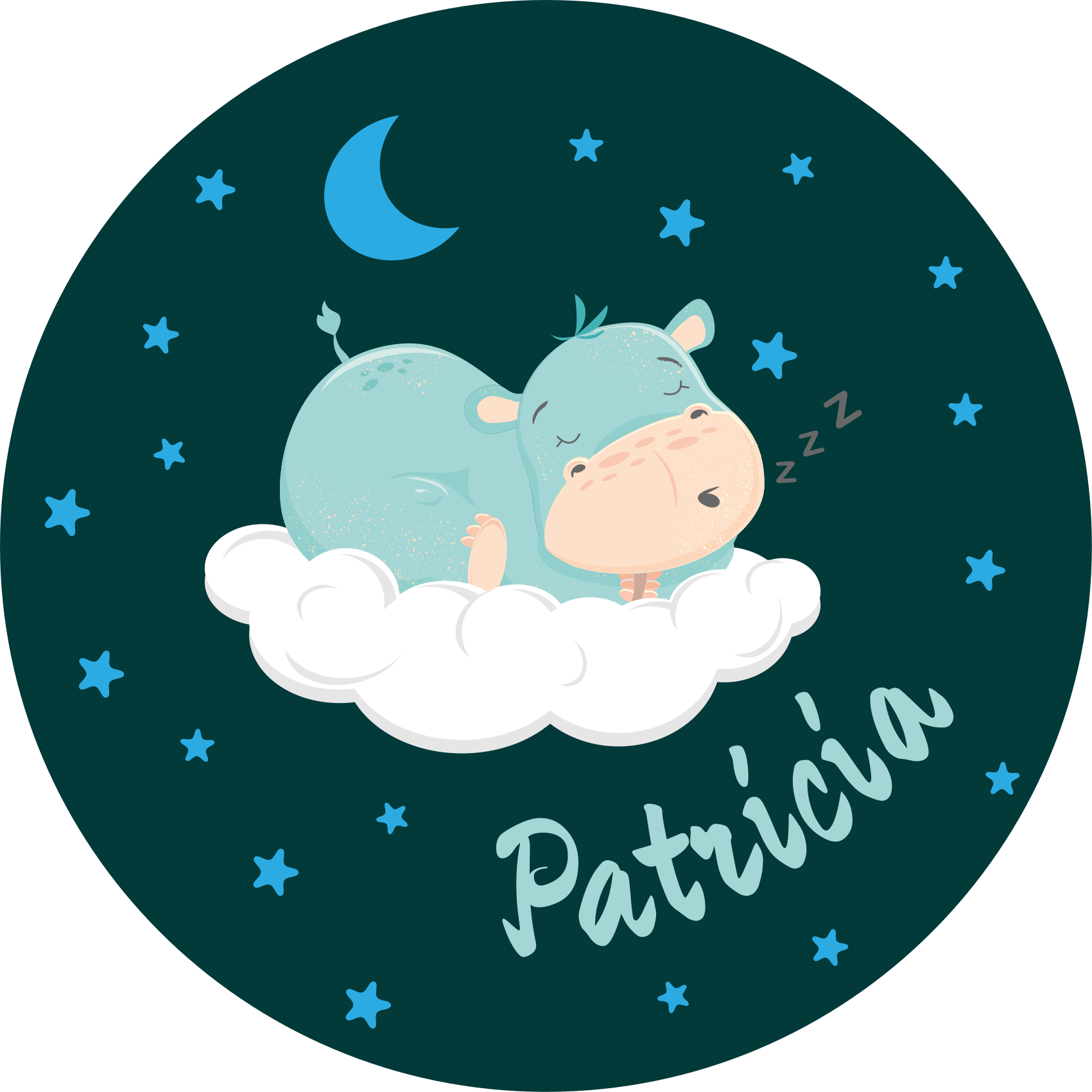 Slapende nijlpaard met naam vinyl tapijt baby - TenStickers