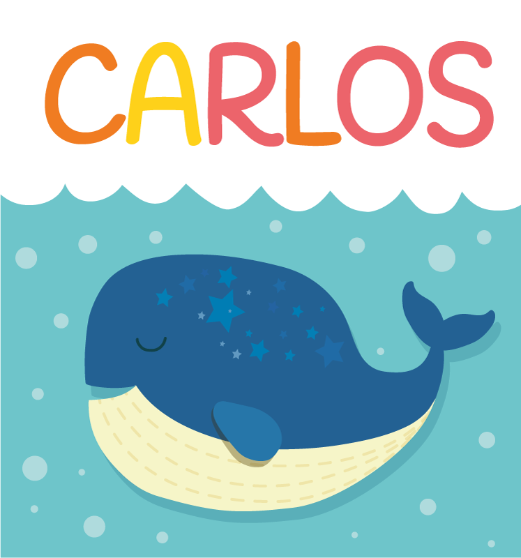 Grillige walvisscène vinyl tapijt met naam - TenStickers