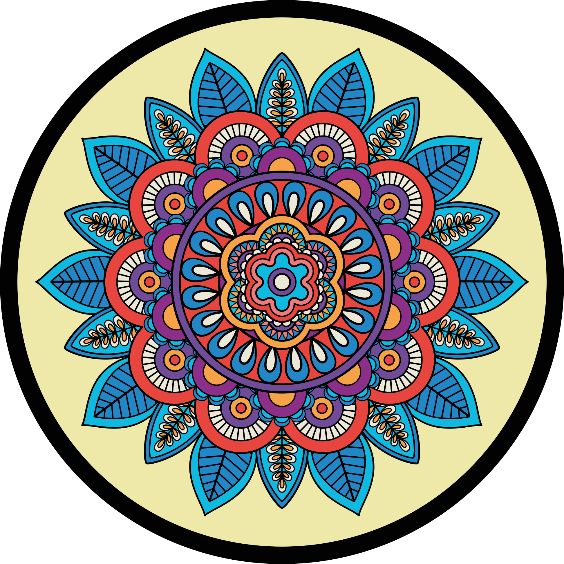 Kleurrijk cirkelvormig motief vinyl tapijt mandala - TenStickers