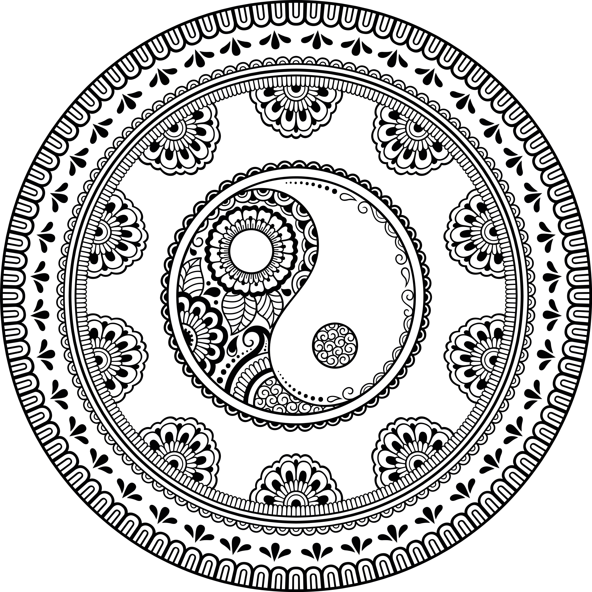 Grijs rond element vinyl tapijt mandala - TenStickers