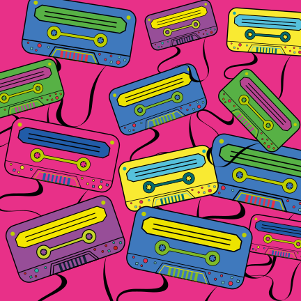 Levendige cassettebandjes vinyl tapijt tiener - TenStickers