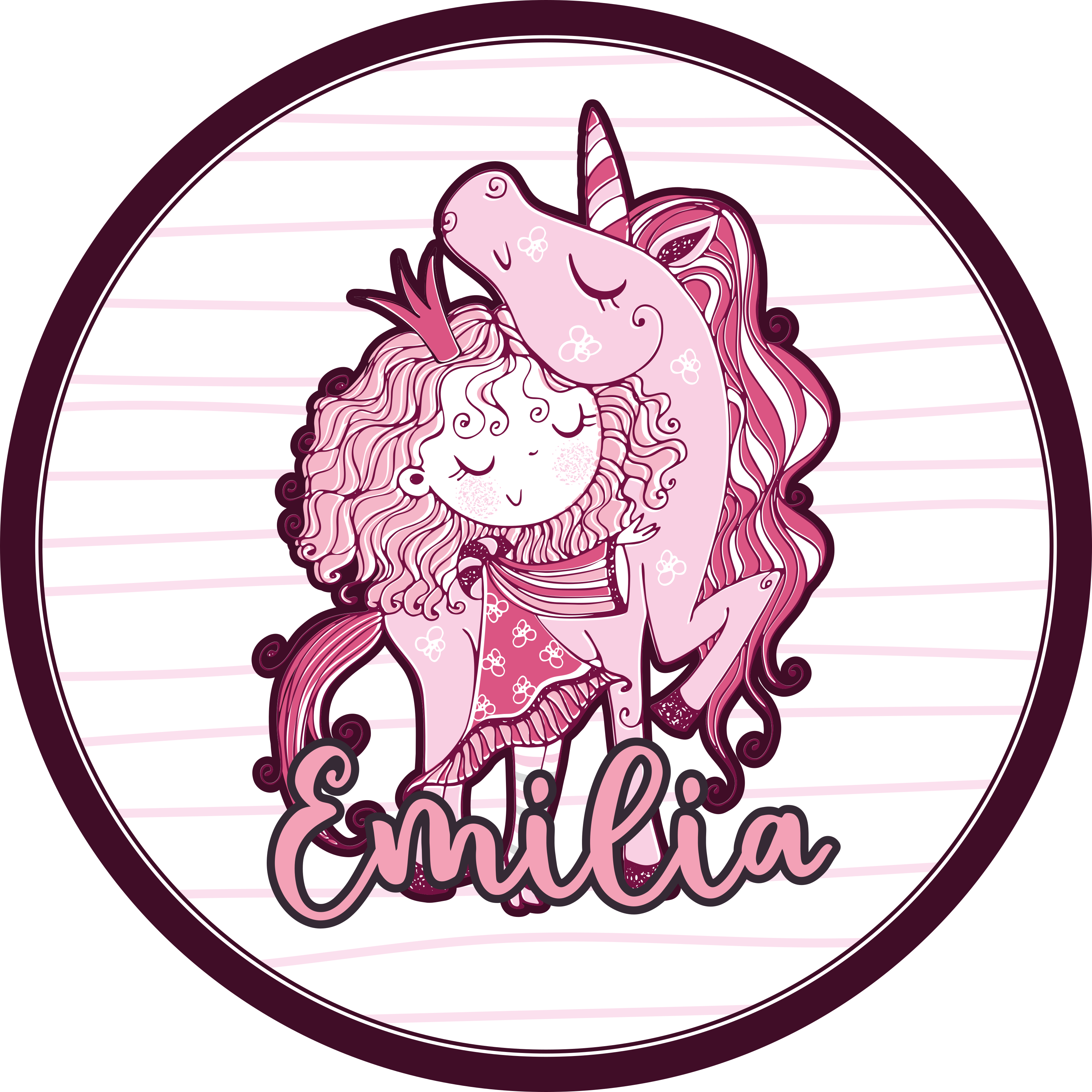 Schattig eenhoornduo vinyl tapijt met naam - TenStickers