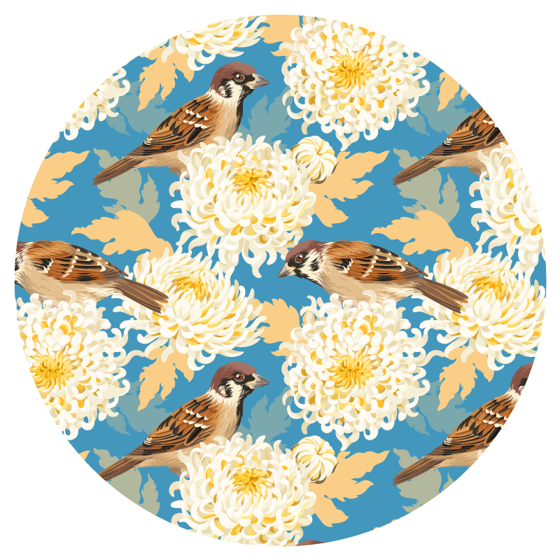 Vinyl tapijt bloemen en planten sparrow bloemenpatroon - TenStickers