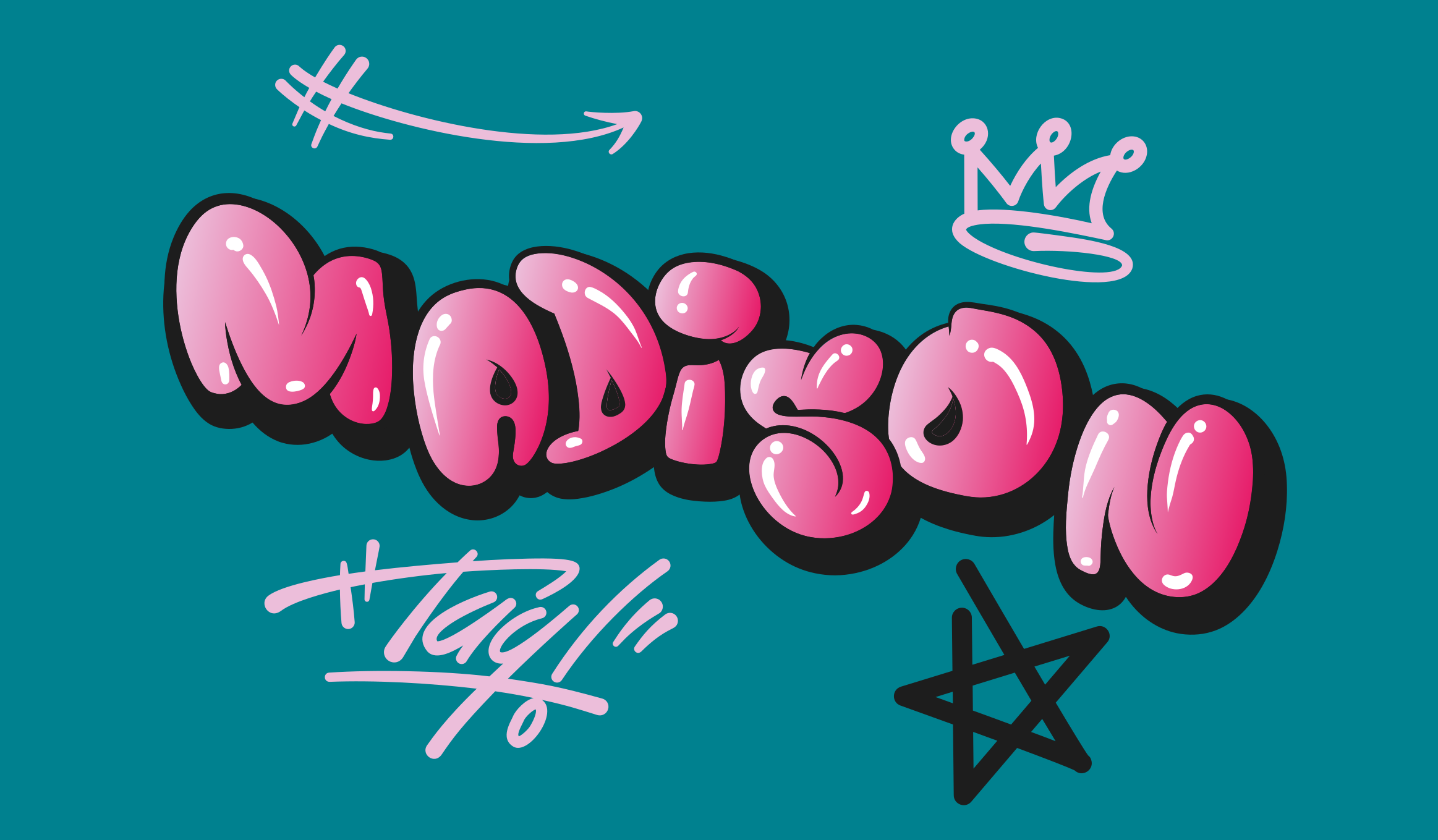 Roze graffiti met naam vinyl tapijt tiener - TenStickers