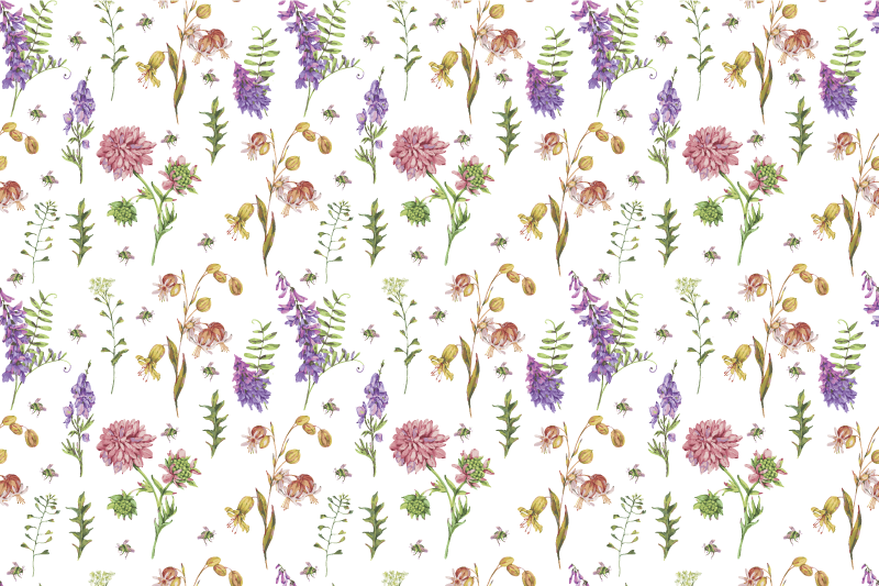 Vinyl tapijt bloemen en planten bloemrijke compositie - TenStickers