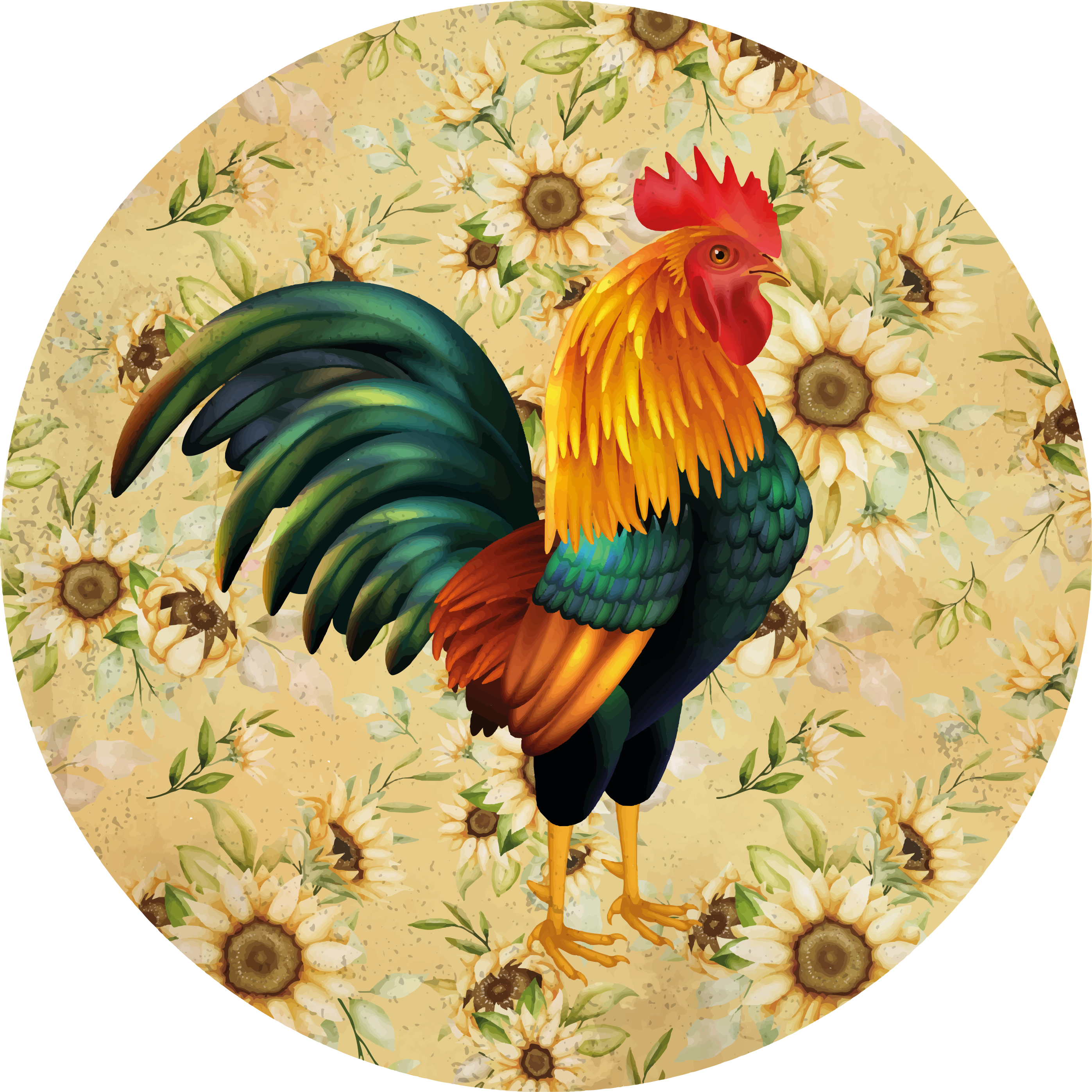 Vinyl tapijt bloemen en planten levendig haan showcase - TenStickers