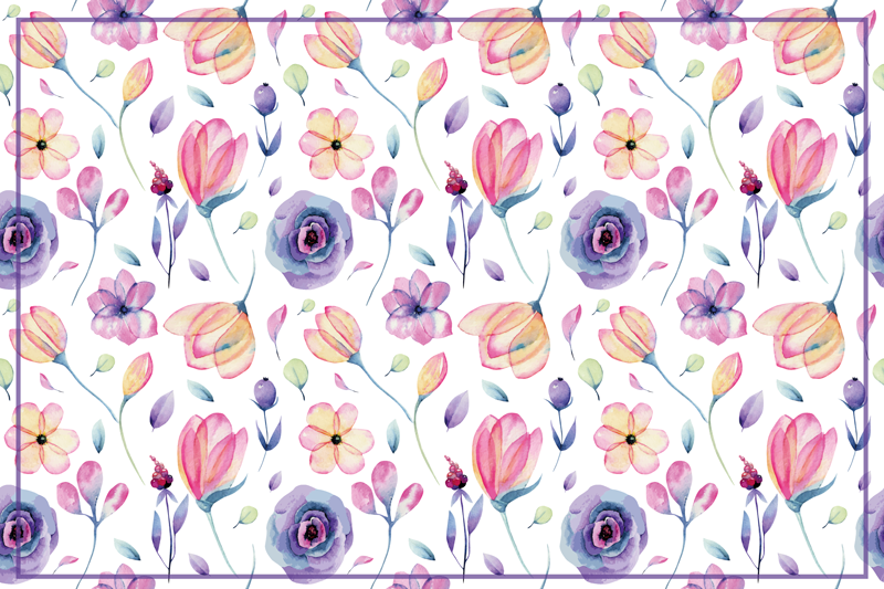 Vinyl tapijt bloemen en planten aquarel patroon - TenStickers