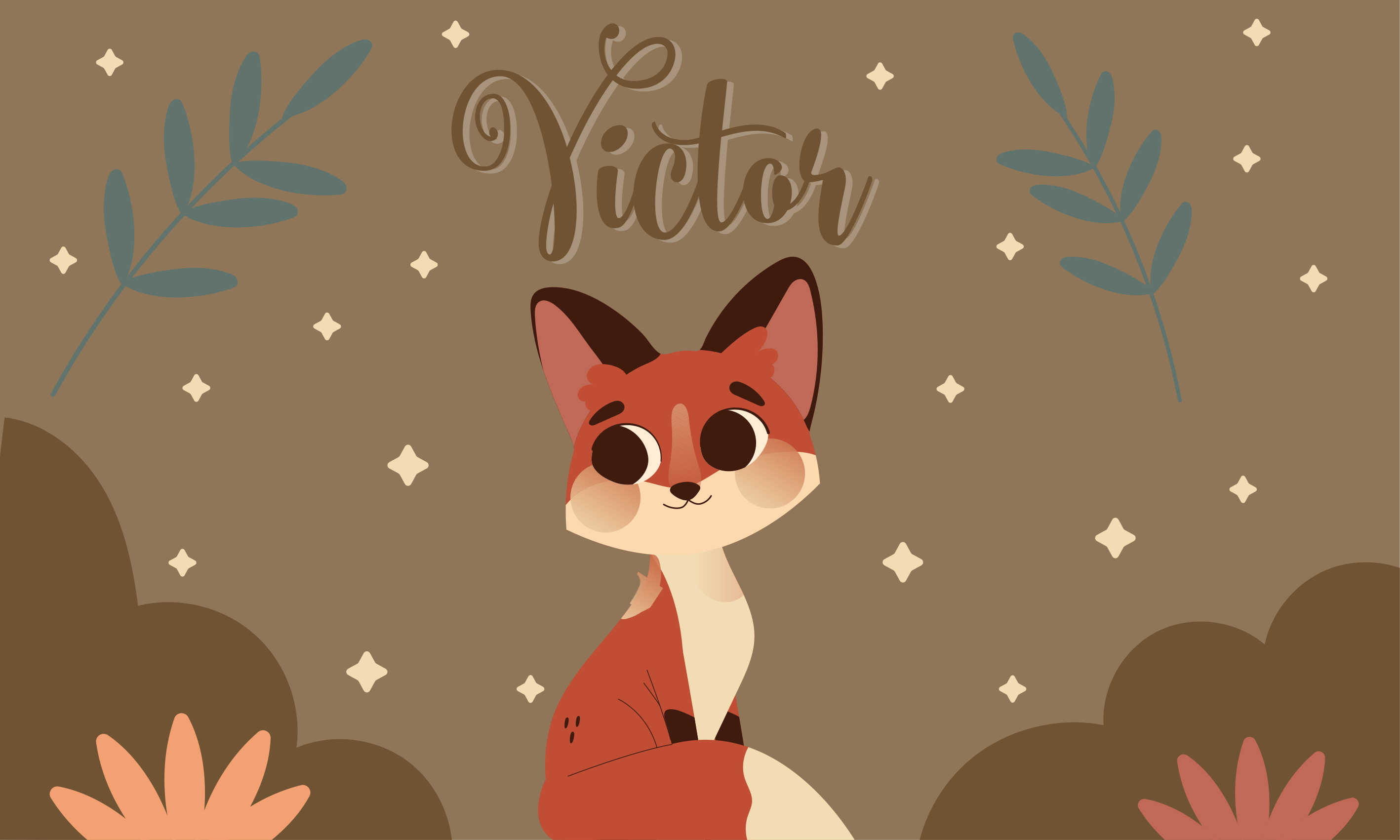 Schattig vosontwerp vinyl tapijt met naam - TenStickers