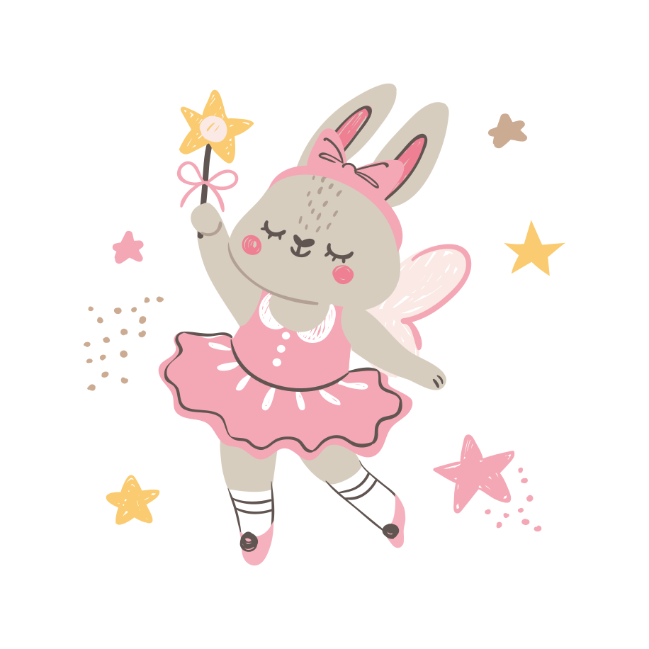 Dansend konijn met toverstaf vinyl tapijt kind - TenStickers