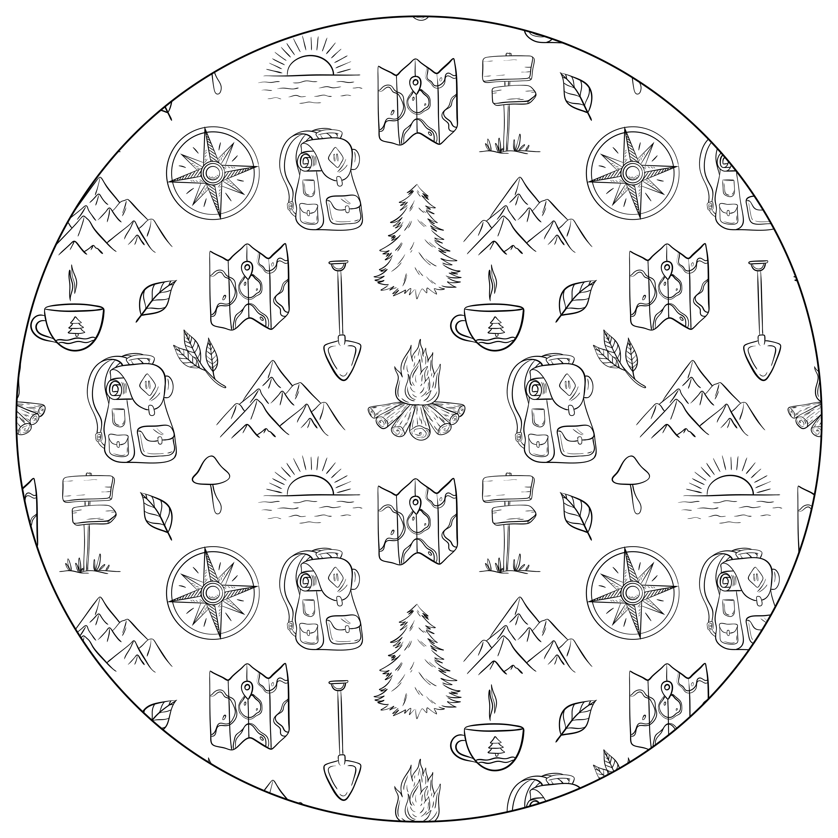 Kampeeravontuur iconen vinyl tapijt voor meer kinderen - TenStickers