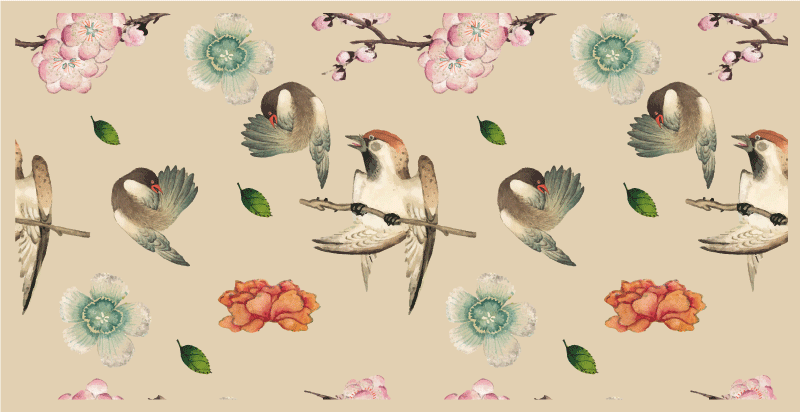 Vogels en bloemen dieren vinyl tapijt - TenStickers