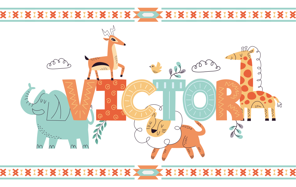 Gepersonaliseerd safarithema vinyl tapijt met naam - TenStickers