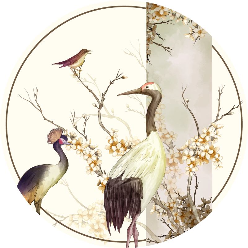 Kraanvogels vinyl tapijt chinoserie - TenStickers