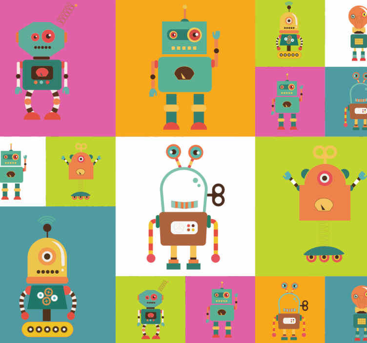 Behang babykamer robots mooie kleuren - TenStickers