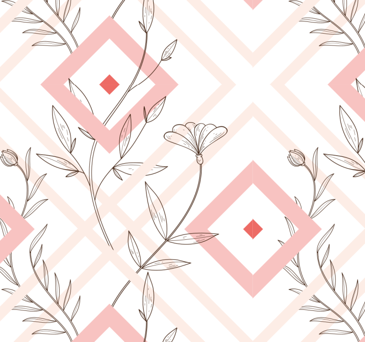 Bloemige diamantvormen woonkamer behang - TenStickers