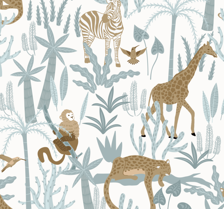 Patroon tropische jungle pastelkleuren behang - TenStickers