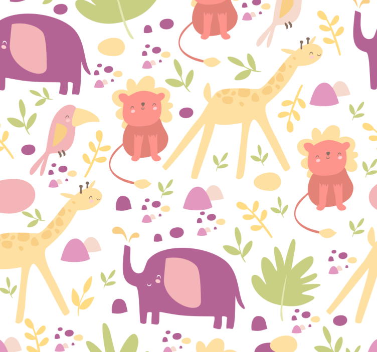 Pastelkleurige vrolijke dieren babykamer behang - TenStickers
