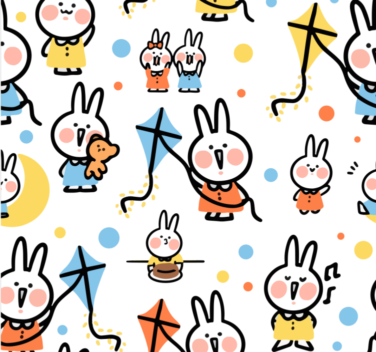 Konijntjes met vliegers dieren behang - TenStickers