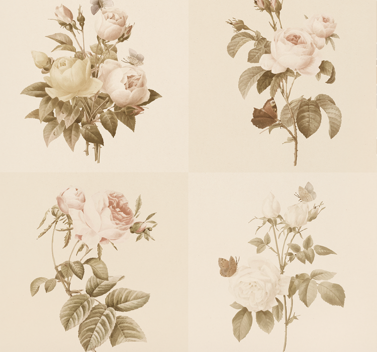 Ontwerp met bloementegels behang hal - TenStickers