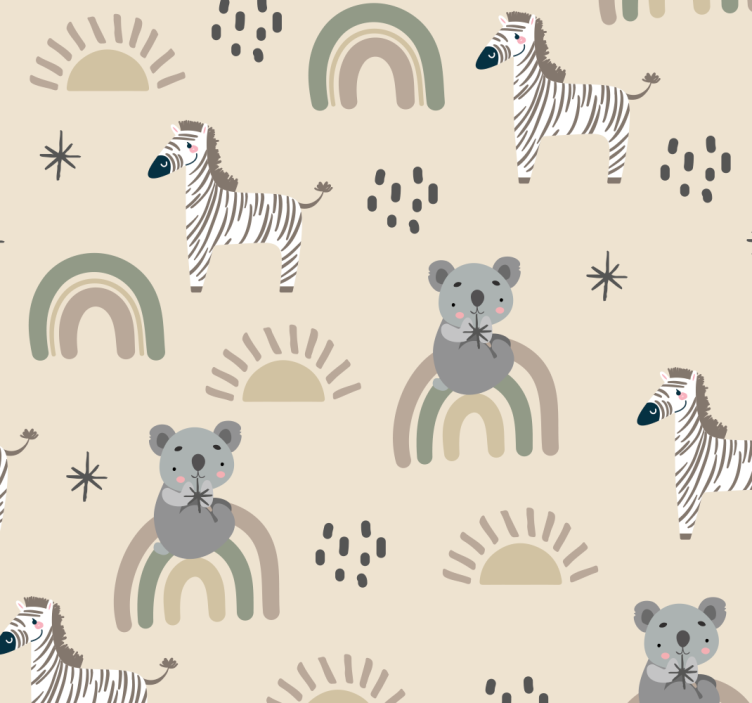 Beige en grijs kinderpatroon dieren behang - TenStickers
