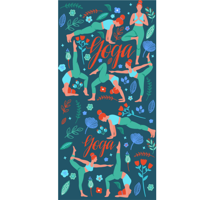 Yoga houdingen illustratie natuur behang - TenStickers
