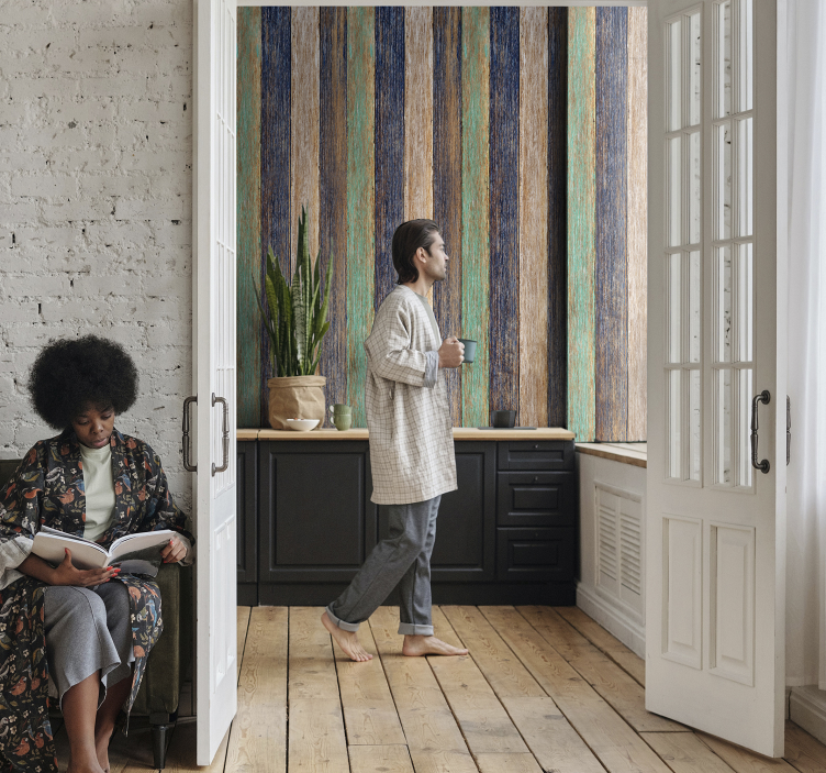 Kleurrijk verweerd ontwerp hout behang - TenStickers
