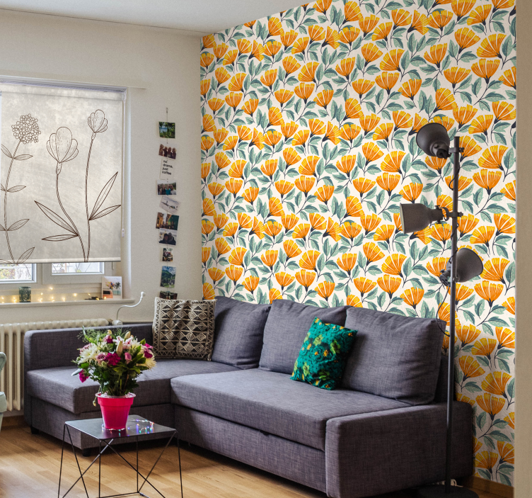 Ginkgo bloemmotief woonkamer behang - TenStickers