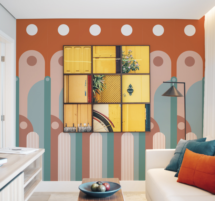 Gebogen geometrische vormen woonkamer behang - TenStickers