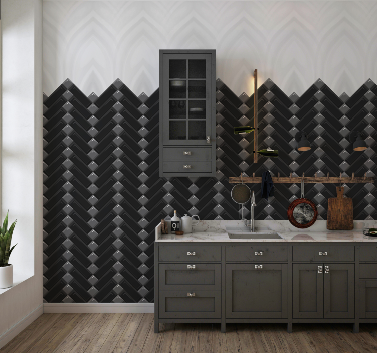 Keukenbehang stekel tegels zwart en grijs - TenStickers