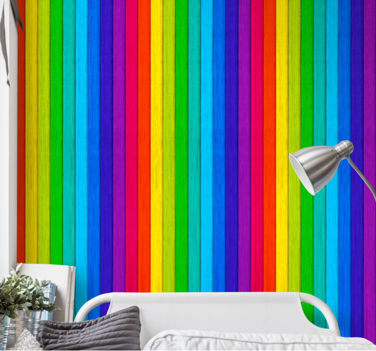 Realistische regenboog houten achtergrond - TenStickers