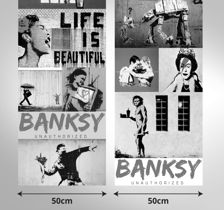 Kunst Behang Banksy kunst collage zwart wit - TenStickers