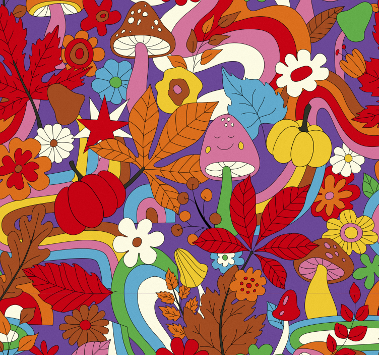 Retro kleurrijke psychedelische bloemen behang - TenStickers