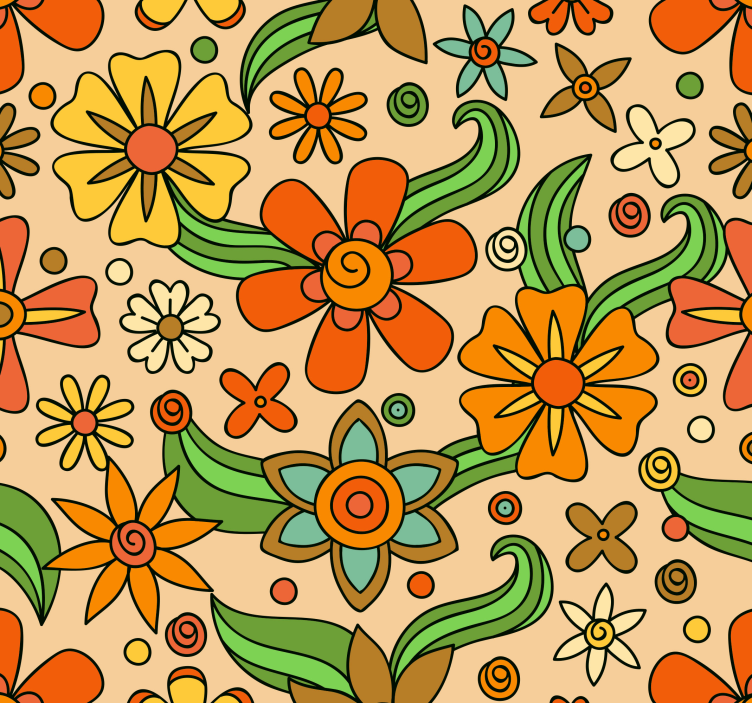 Retro bloemenpatroon behang bloemen - TenStickers