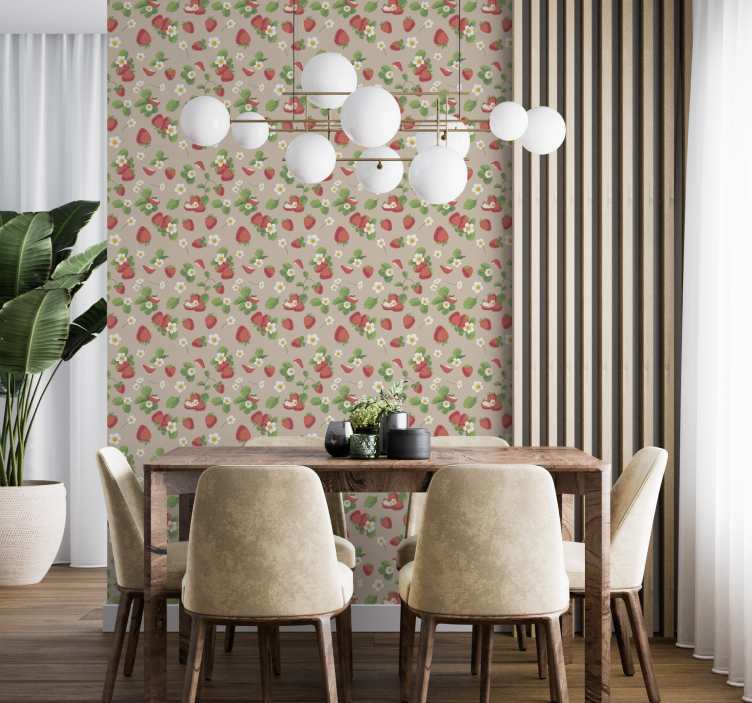 Aardbeien en bloemen fotobehang eetkamer - TenStickers
