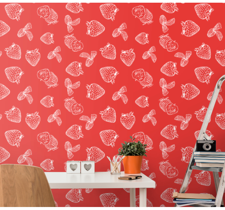 Aardbeienschets behang bloemen - TenStickers